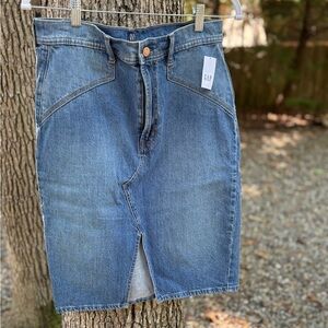 Denim Midi Skirt with Front Slit